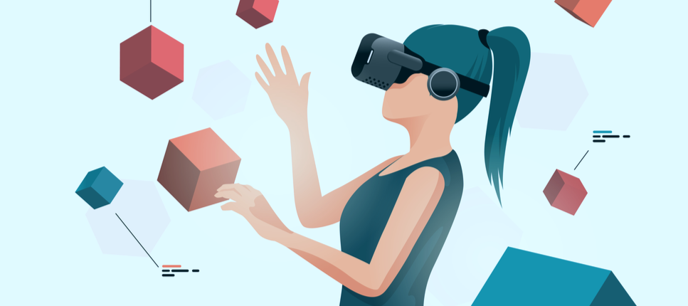 drawing of a girl using a VR headset