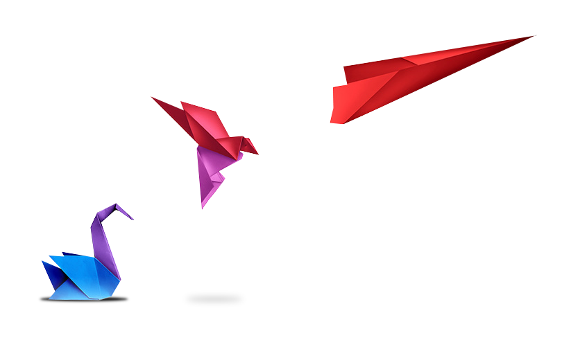 image of a swan turning into a plane in origami style